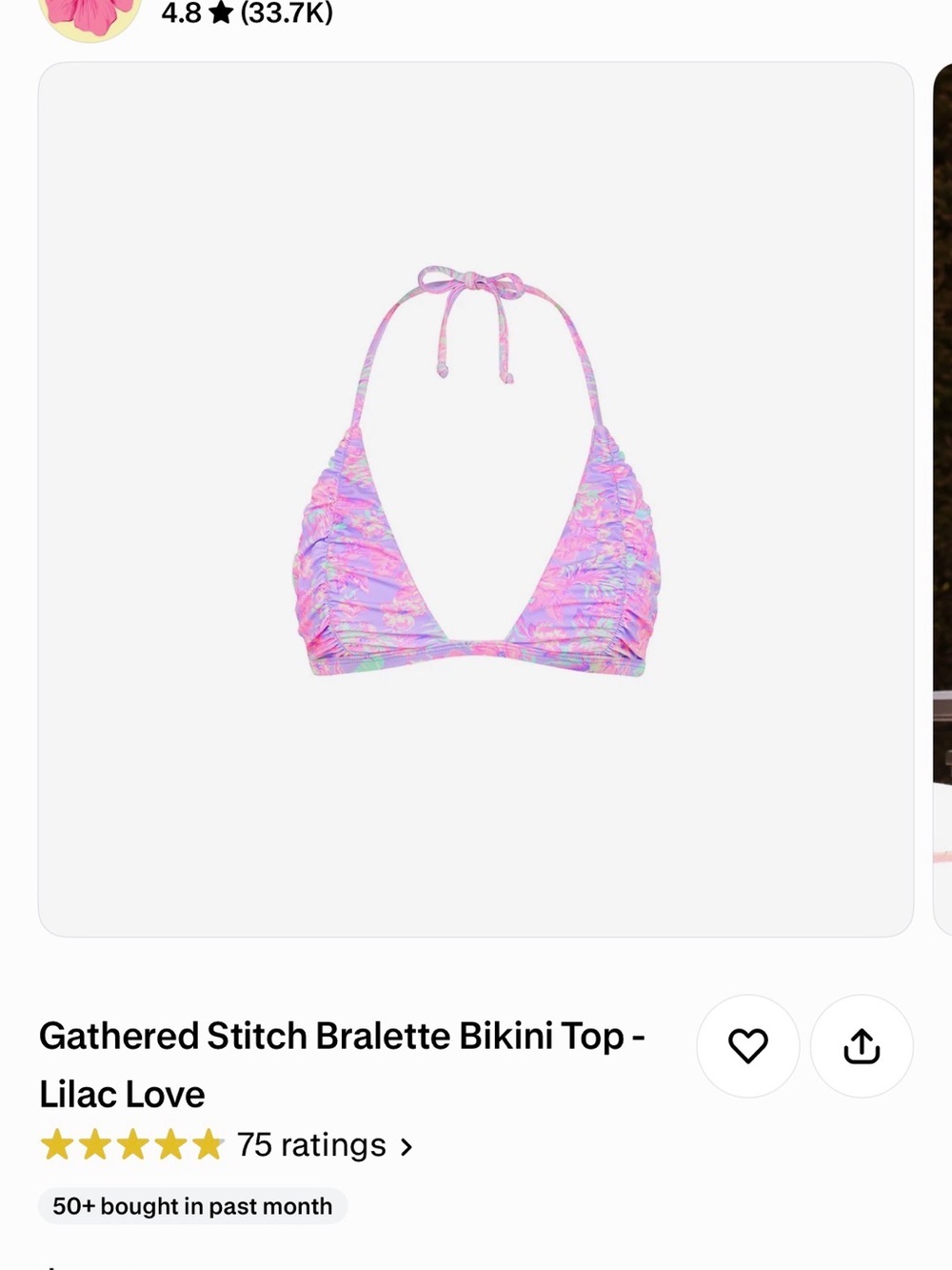 Kulani Kinis Lilac Pink Gathered Bralette Bikini Top